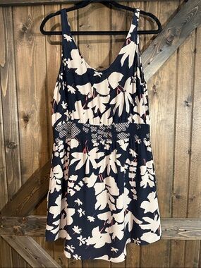 Babaton 💯 SILK Navy Mini Dress with Cream Floral and Pink Highlights